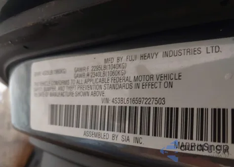 2009 Subaru Legacy 2.5I from USA, damaged, VIN 4S3BL616597227503